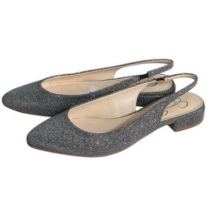 Jessica Simpson Elegant Silver Women's Slingback Flats Sz 7.5 Pointy Almond Toes
